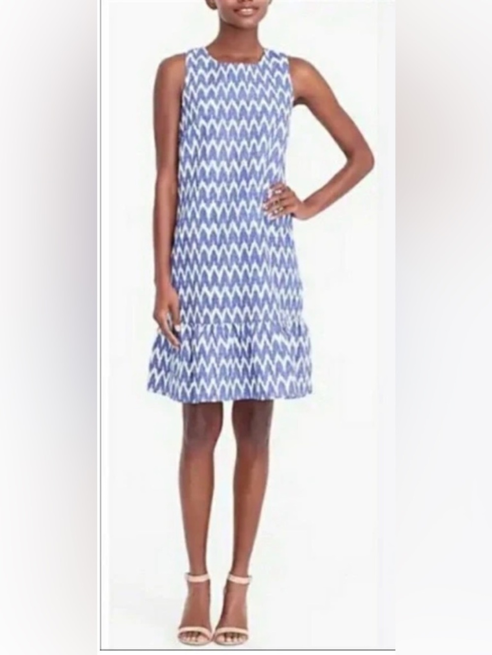 J. Crew. Blue/Ivory Ikat Print Line Blend Tie-Back Dress. Size XS.
